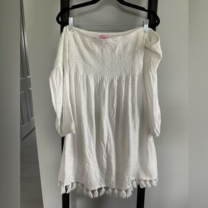 Lilly Pulitzer off the shoulder white tassel dress